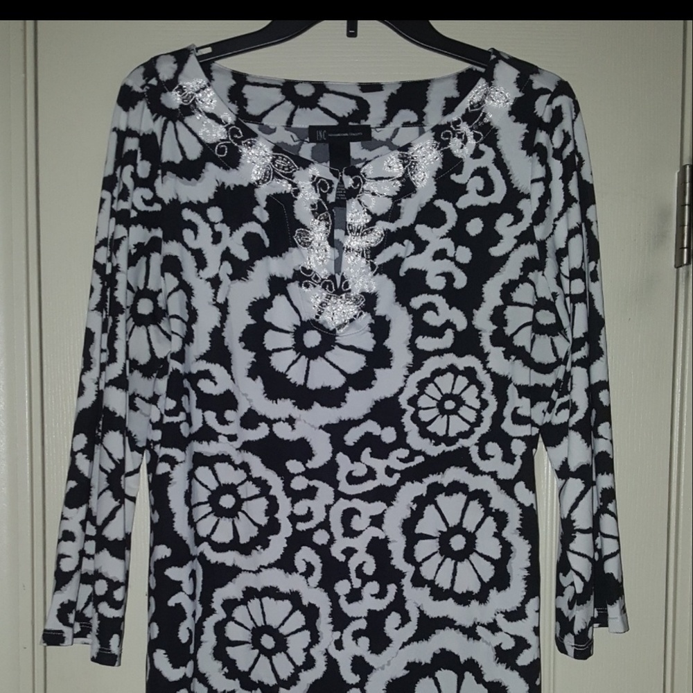 INC. International Concepts Black and White Blouse